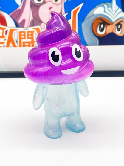 Unchi-Kun [purple glitter] Sofubi 6" squeaky doll | Poop man soft vinyl Mr Caca