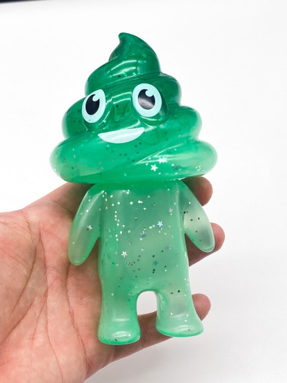 Unchi-Kun [green glitter] Sofubi 6" squeaky doll | Poop man soft vinyl Mr Caca – Image 4