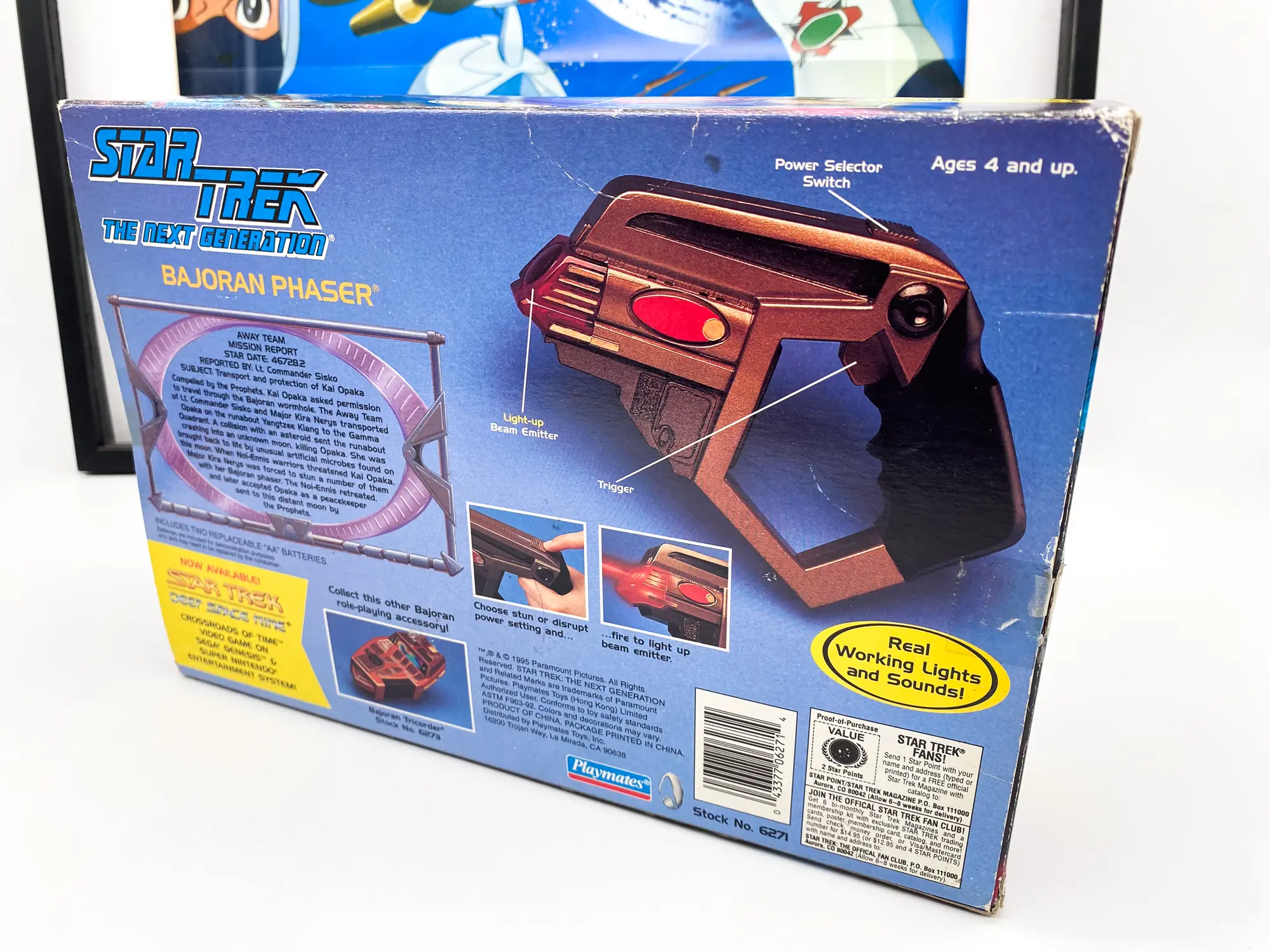 Dos de la boîte du Bajoran Phaser Playmates Collector’s Edition 1995