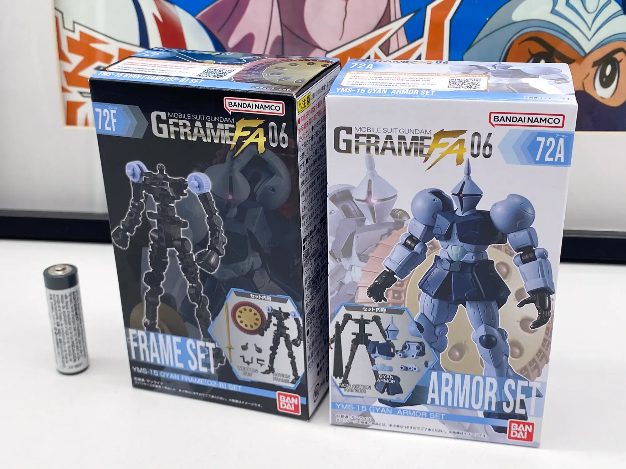 Dessus et faces des deux boîtes Gundam Gyan G Frame FA 06