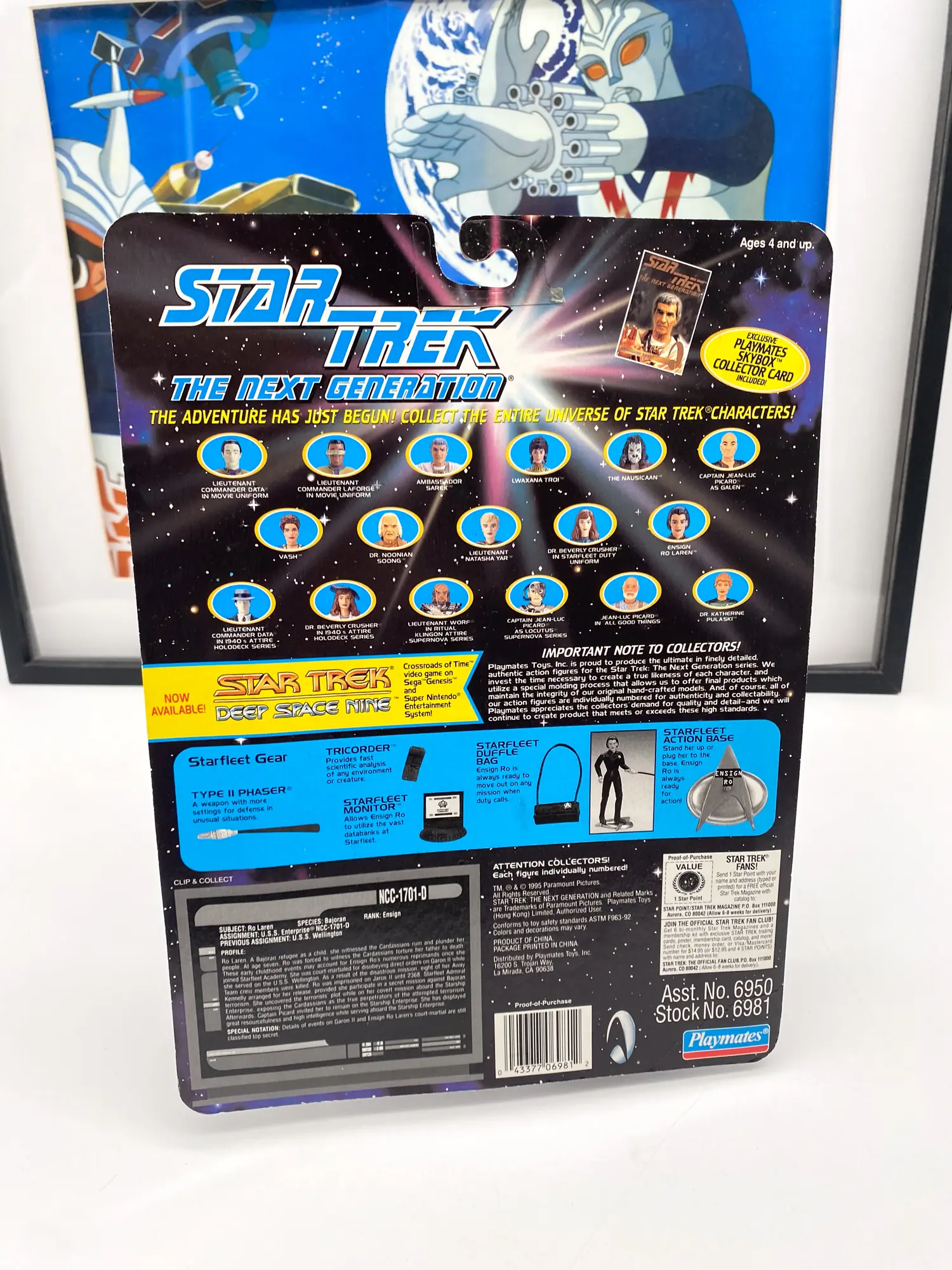 Dos du packaging Ro Laren Playmates 6981 avec liste des accessoires et mentions de 1995